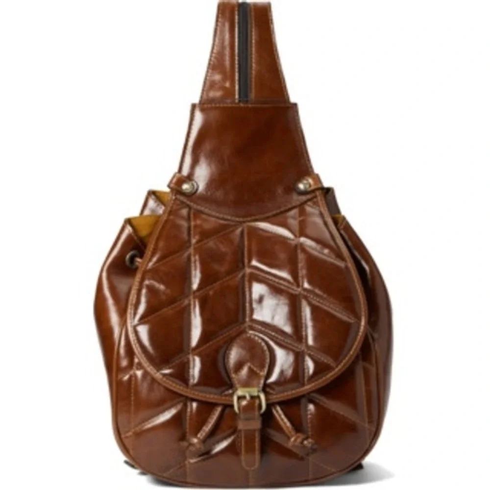 NEW Brown Patricia Nash Itala Saddle Sling Convertible Leather Shoulder Bag